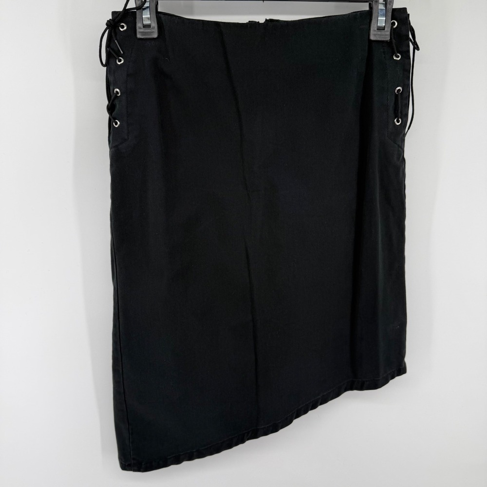 Y2K Black Asymmetrical Lace Up Skirt Womens Small Goth Punk Grunge Mini Skirt‎